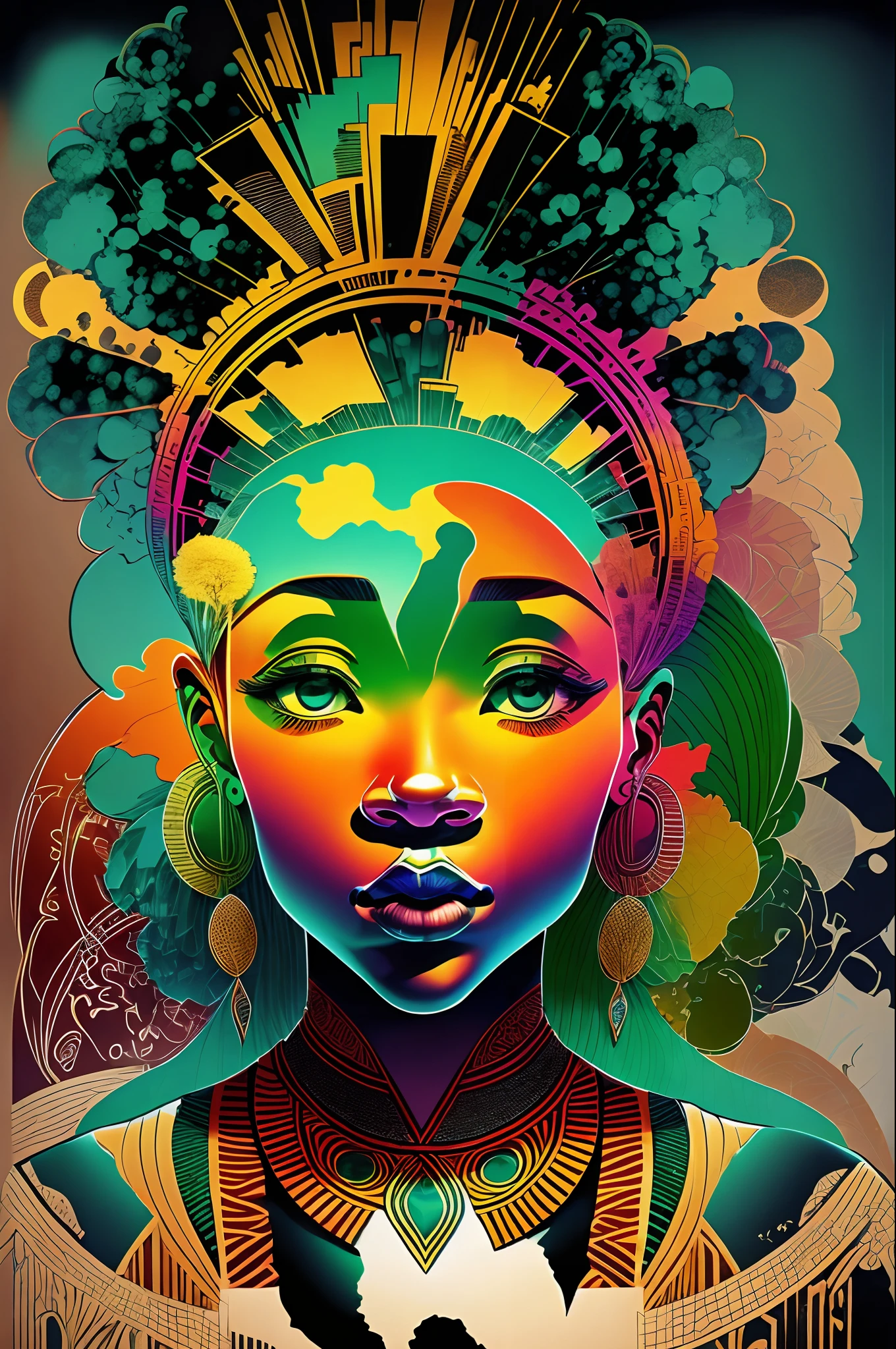 Минималист, дизайн футболки в винтажном стиле, африканское абстрактное искусство, эмоциональный, воодушевляющий, три цвета, синий, Зеленый, прохладный, Распечатать, Силуэт, Африканские люди, Африканская культура, Африканская мода, представление Африки --auto --s2