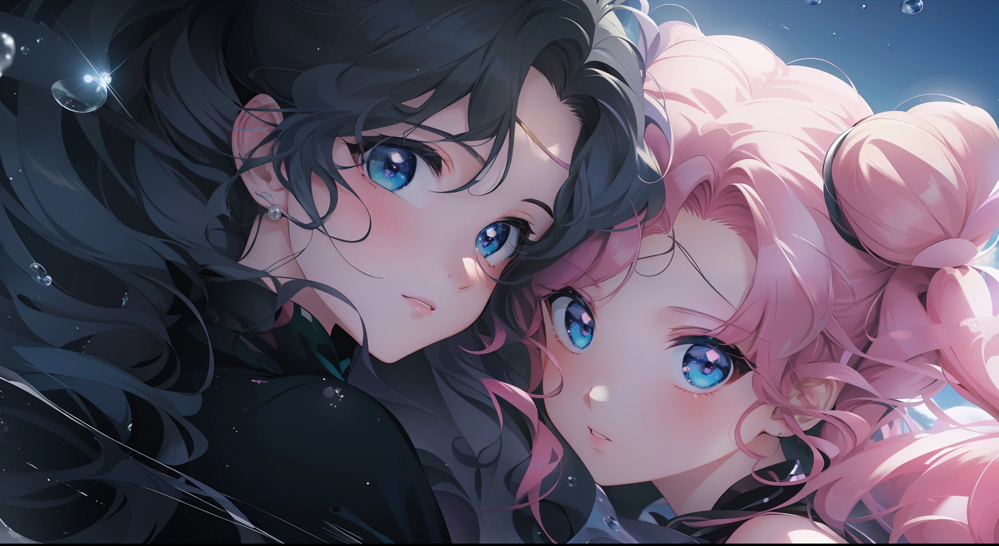 Casal de anime se abraça com cabelo rosa e olhos azuis, estilo de anime4 K, papel de parede de arte de anime 4k, Papel de parede de arte anime 4k, papel de parede de arte de anime 8k, papel de parede de anime 4k, papel de parede de anime 4k, Papel de parede de anime 4K, Arte Zerochan, Fanart de alta qualidade, Arte em estilo Guviz, arte digital detalhada de anime