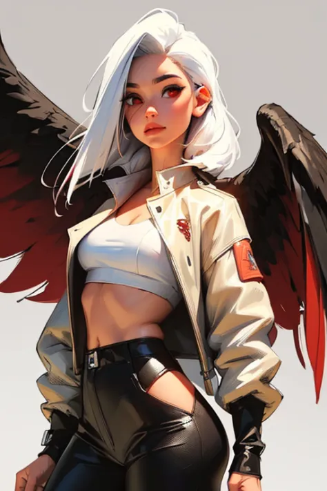 (La mejor calidad,4k,8k,Altas Resoluciones,Obra maestra:1.2),Ultra detallado, 1 girl with white hair, phoenix wings and leather ...