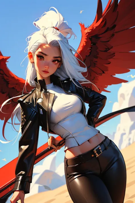 (La mejor calidad,4k,8k,Altas Resoluciones,Obra maestra:1.2),Ultra detallado, 1 girl with white hair, phoenix wings and leather ...