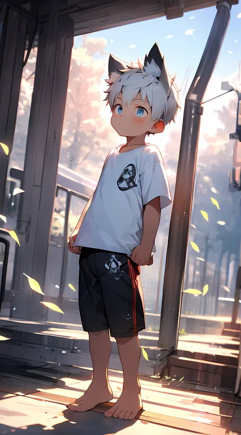 （Shota，White color hair，toddlers，Blue eyes，Libido boy，mascle）Wolf ears on people，adolable， standing on your feet， Master masterp...