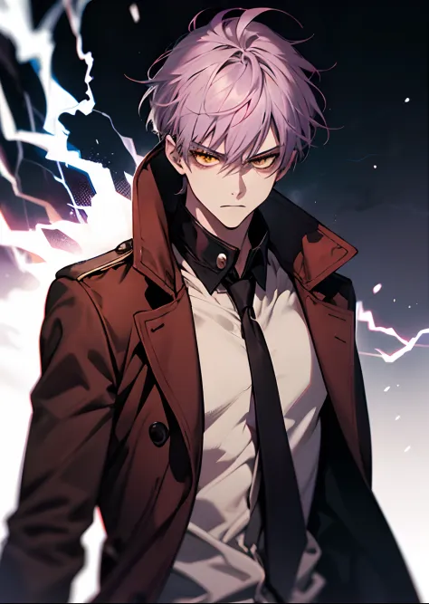 1 boy 20 years old, aura, Bilibili, Black_Background, Yellow_Eyes, Blue_fire, Blurry, cigarette, purple hair, angry, coat, krystal, electricity, energy, blazing, _Bland_Eyes, high_Collar, Holding, Holding_cigarette, Lightning, long_sleeves, up looking_で_vi...