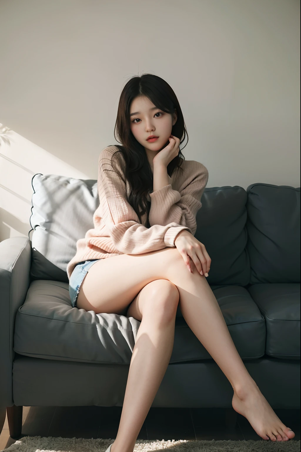 arafed woman sitting on a couch with her legs crossed, gorgeous young korean woman, beautiful young korean woman, korean girl, korean women's fashion model, beautiful south korean woman, korean woman, attractive girl, sitting on couch, attractive pose, beautiful asian woman sitting, cute young woman, casual pose, beautiful asian girl, young asian girl, lovely woman, asian girl