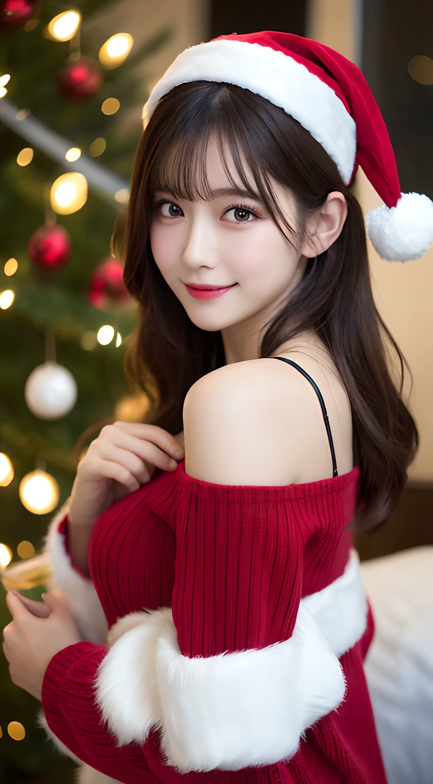 Araffe asian woman in a santa hat posing for a picture - SeaArt AI