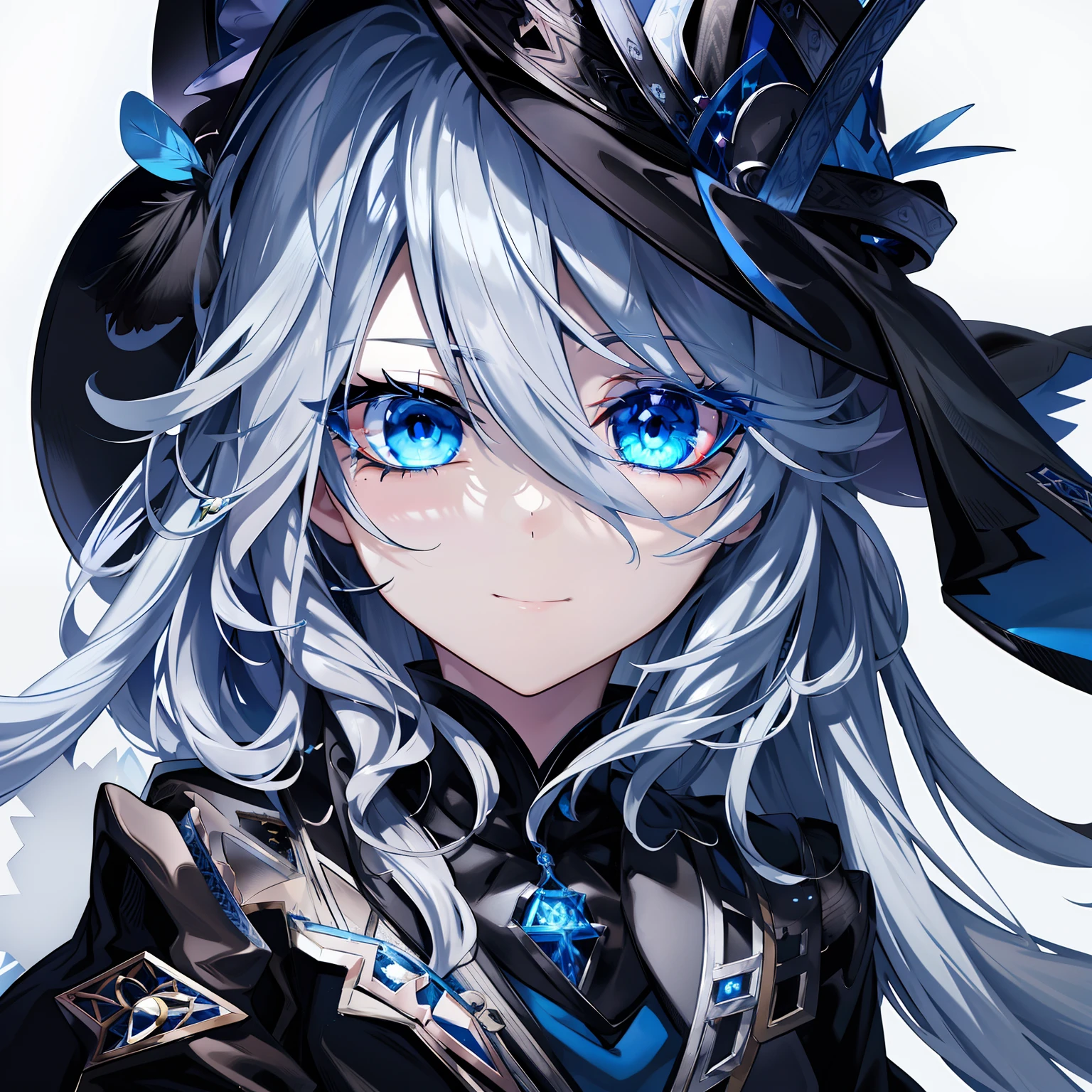 anime girl with blue eyes and a black hat with a feather, detailed digital anime art, detailed anime character art, stunning anime face portrait, detailed key anime art, detailed portrait of anime girl, anime art wallpaper 4k, anime art wallpaper 4 k, blue shining eyes, beautiful anime portrait, detailed anime art, anime character art, anime art wallpaper 8 k