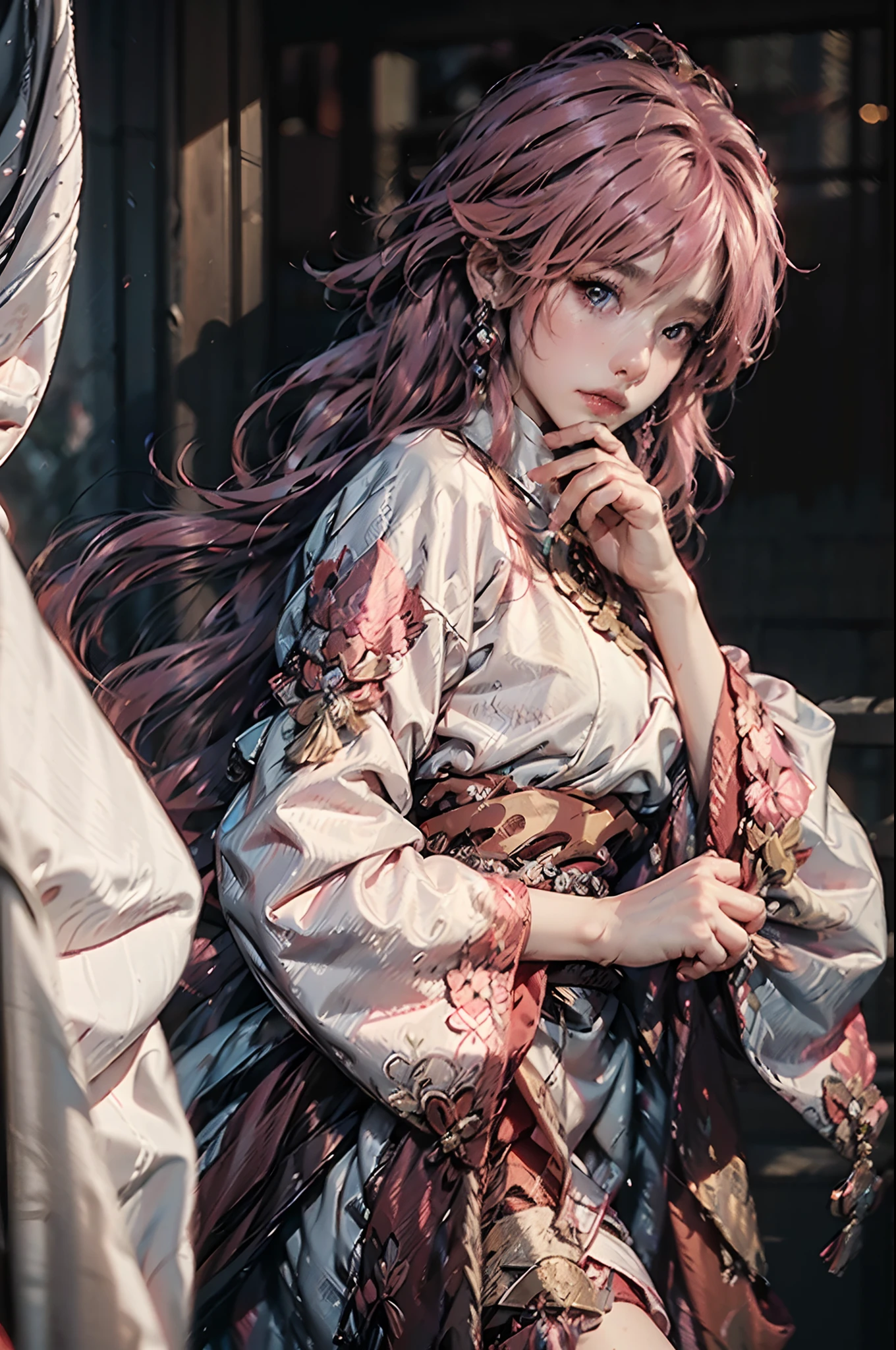 (best quality,4k,8k,highres,masterpiece:1.2),ultra-detailed,(realistic,photorealistic,photo-realistic:1.37), a beautiful young woman dressed as Yae Miko, pink hair, genshin impack