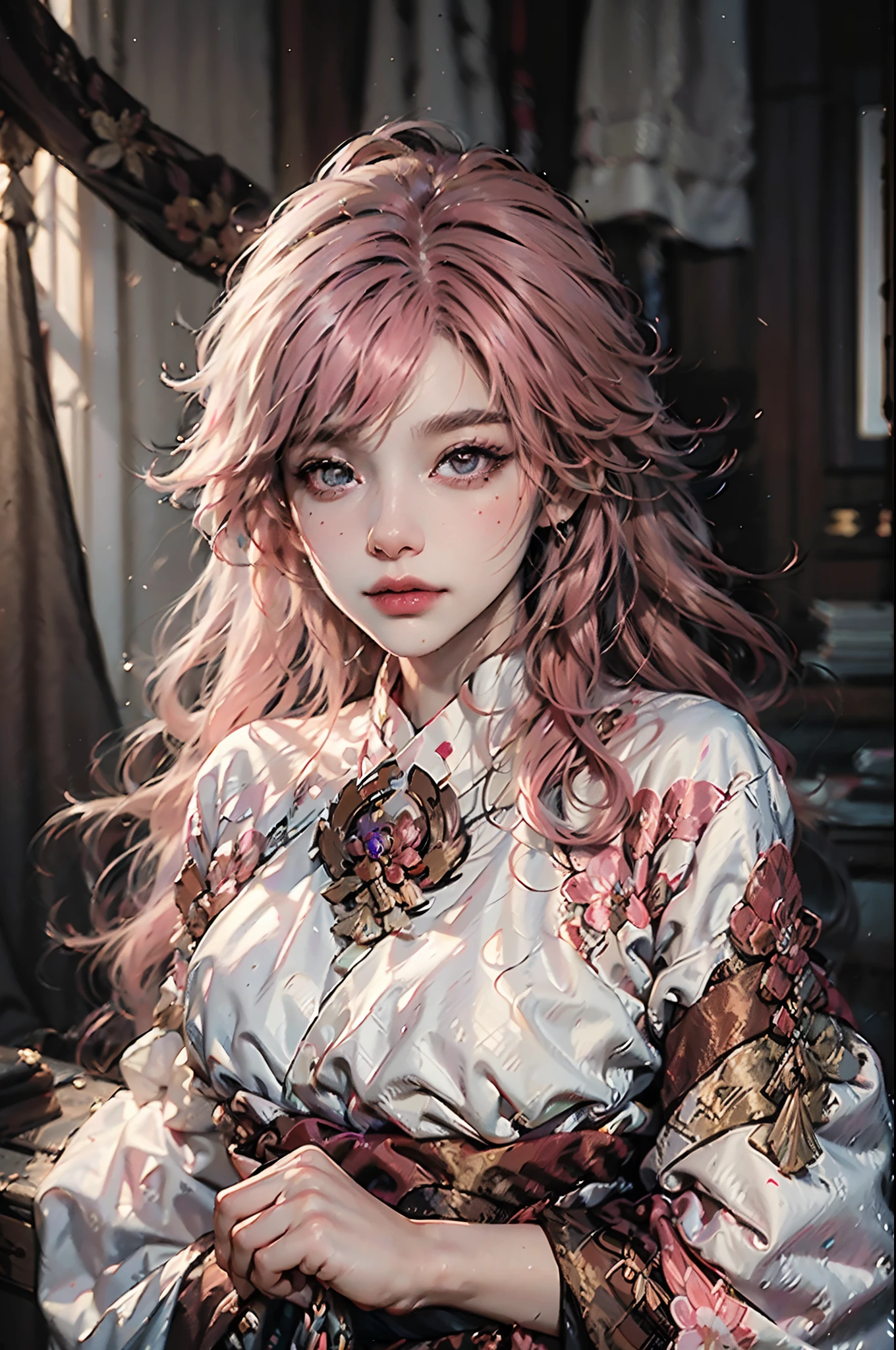 (best quality,4k,8k,highres,masterpiece:1.2),ultra-detailed,(realistic,photorealistic,photo-realistic:1.37), a beautiful young woman dressed as Yae Miko, pink hair, genshin impack