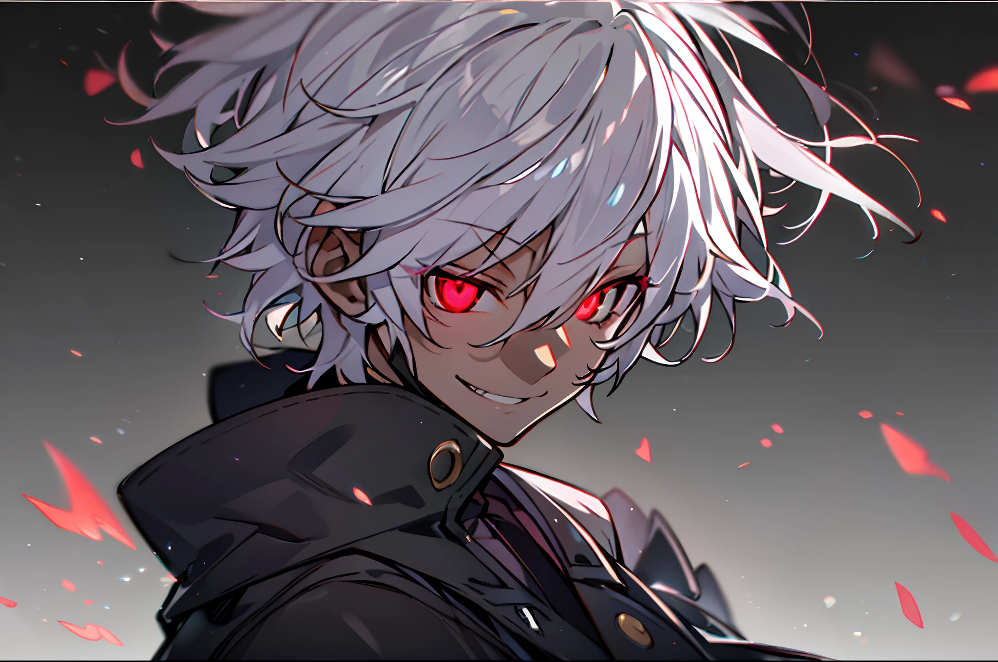 hight resolution,close range、Anime boy with white hair and red eyes ...