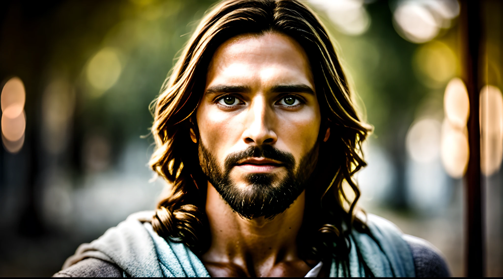 portrait of modern Jesus Christ, cinematic lighting, depth of field, bokeh, realism, photorealistic, hyperrealism, professional photography, uhd, dslr, hdr