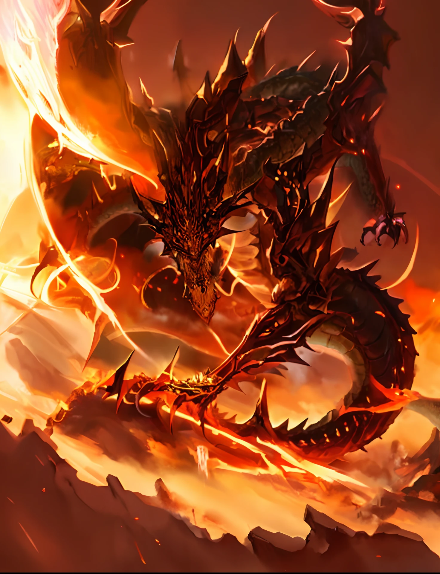 巨大なドラゴンを背景に, アルドゥイン, 壮大なファンタジーカードゲームアート, 火の燃える竜の蛇, Legendary dragon, ヤン・J, dragon Art, 中国のドラゴンのコンセプトアート, 壮大なファンタジーカードゲームアート, d&d 委託アートドラゴン,((やせ細ったドラゴン,dragon King:1.4)),