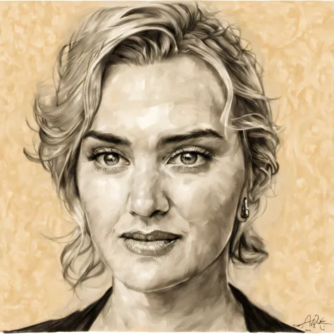 katewinslet, > sketching on ivory paper with charcoal pencil, in the style of realistic hyper-detailed portraits, digital airbru...