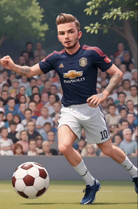 Masterpeice, superior quality, a cute illustration of David Beckham playing soccer, 4k resolution