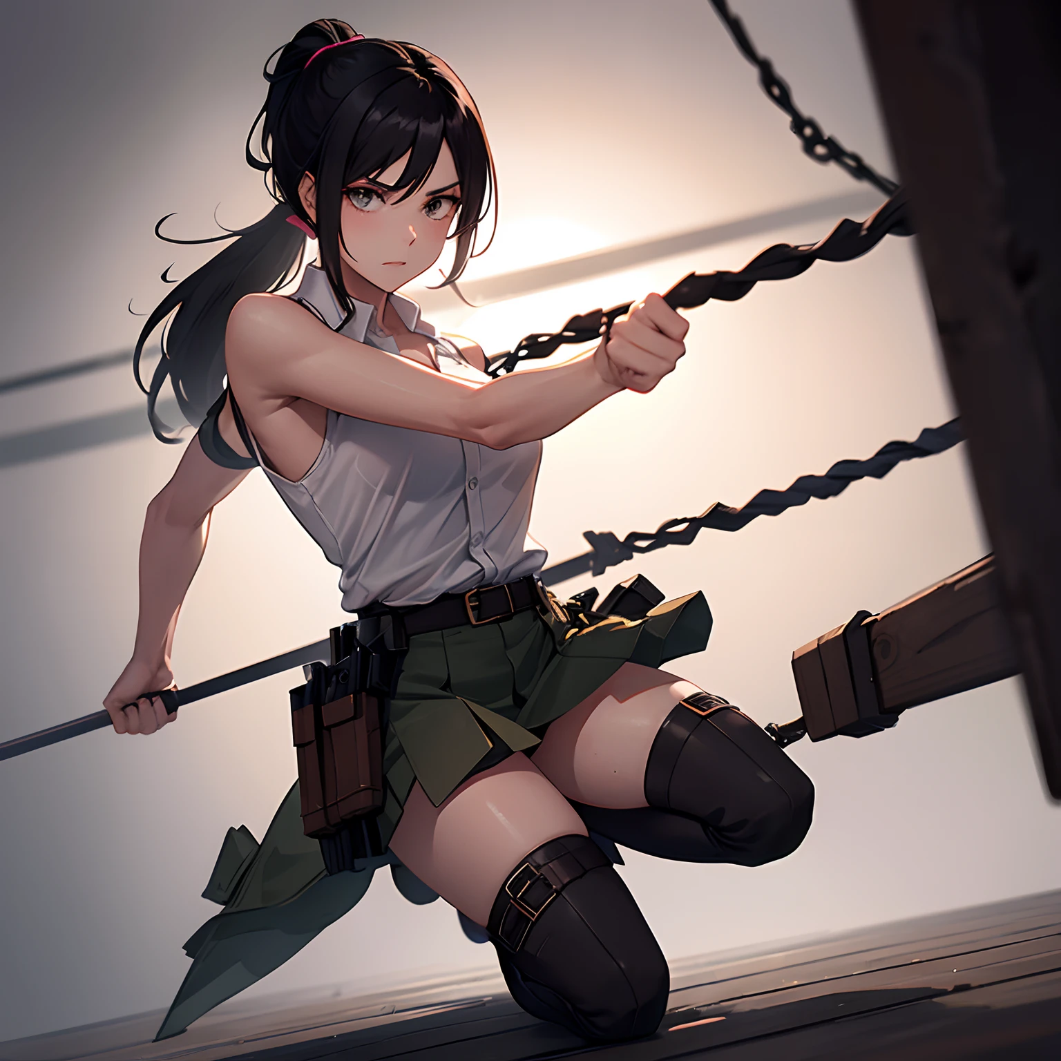 Anime girl with a sword and a chain around her waist - SeaArt AI