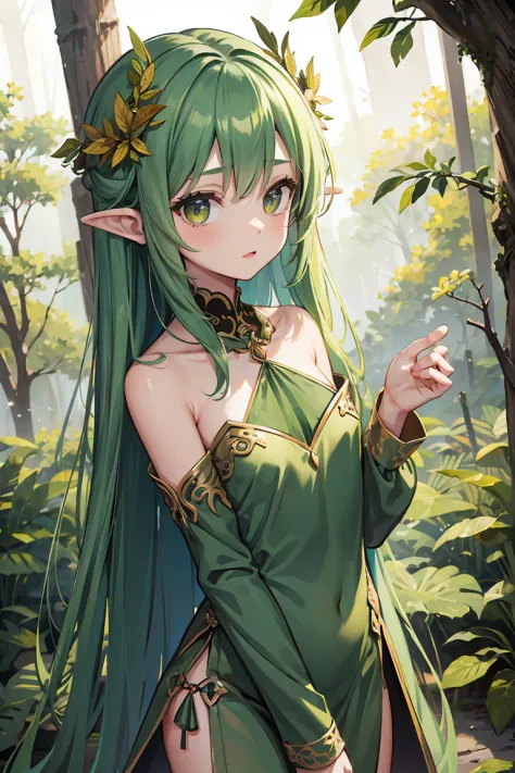 Young dryad in the middle of the skinny forest, outfit sensual