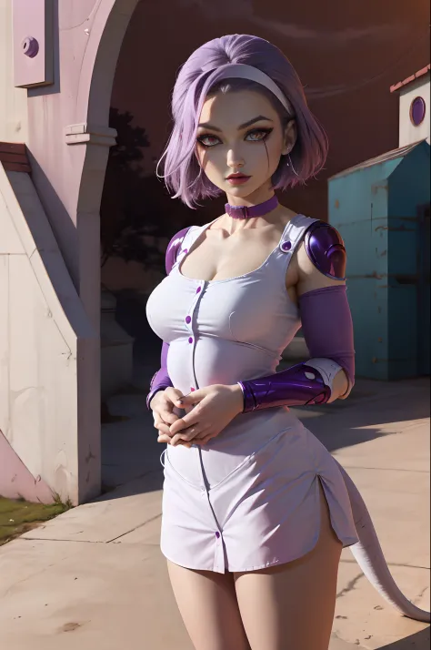 masterpiece, best quality, outdoor, cosmieyes, reimisugimotojojo + Frieza, fusion, 1girl, solo, looking at viewer, upper body, (...