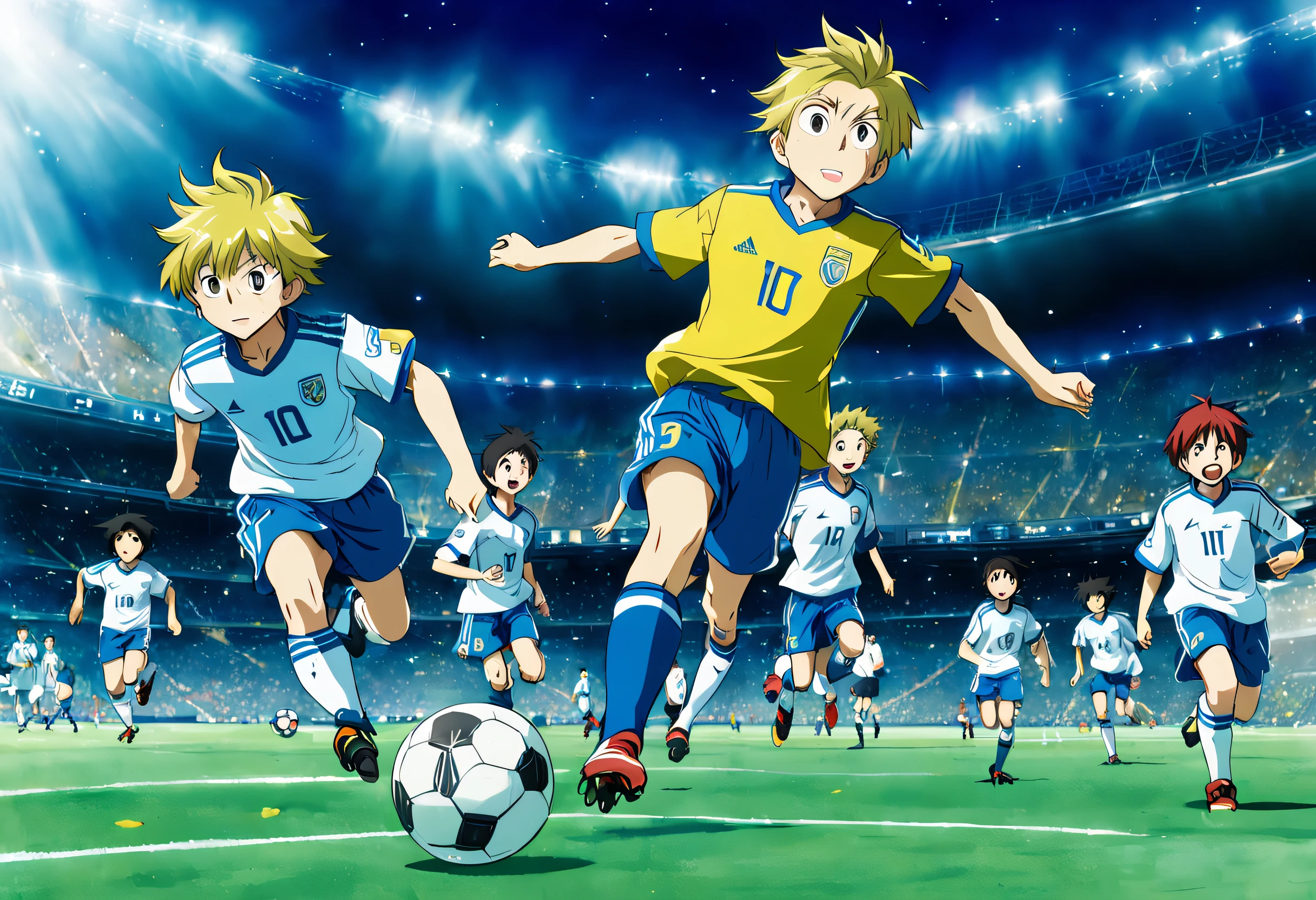 still image of an animated soccer match, anime characters playing ...