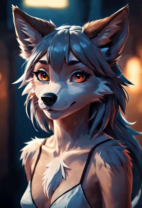 Stylized anime artwork, a young female wolf furry, skinny, digital painting, pallet knife, photoshop acrylic painting, anime studio, color graded, subsurface scattering, HDR, cinematic lighting, masterpiece, best quality, detailed, absurd res
