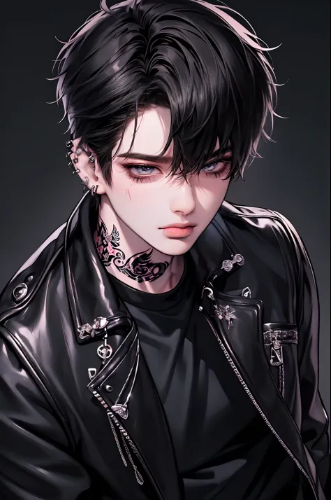 (4K works))、​masterpiece、(top-quality)、((Black cityscape background))、Korean Male、Adult male、((Adult 50 years old))、((Adult uncle type))、((Leather Jeans Style))、((Face similar to Hyunjin))、Cool Men、tall、((Wild features))、((Wild look))、((angry expressions))...