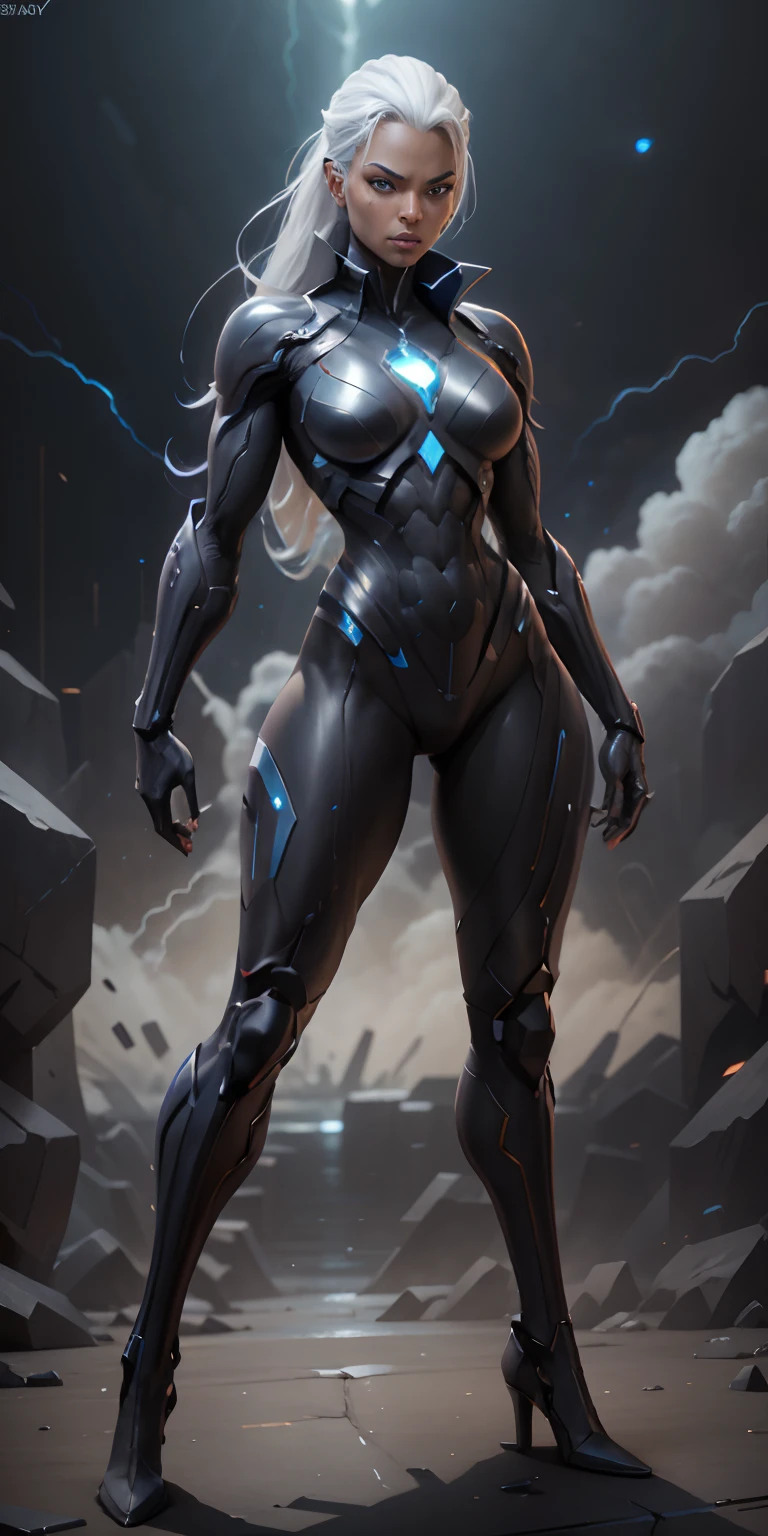 Storm from Marvel, frontal, full-length, looking at the camera, facing the audience, standing pose, simple background, three-dimensional light, detailed full-body concept, sleek digital concept art, beautiful full-body concept art, art trend, CGsociety full-length,