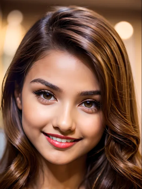 ((Masterpiece)), Most beautiful (young) woman, dream girl, petite, brown hair, ((flirting upturned brown eyes)), ((small)+red lips),most beautiful smile, (((small+thin) ((Beautiful)) (symmetric) nose))