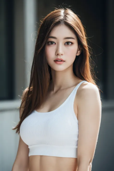 8K raw photo, Best quality, masterpiece, ultra high res, 3d, realistic, 1girl, asian, detailed eyes and face, lips, nose, ((enormous breasts, small head)), daylight, sunlight, (chiseled abs : 1.1), (perfect body : 1.1), (long hair : 1.2), full body shot, c...