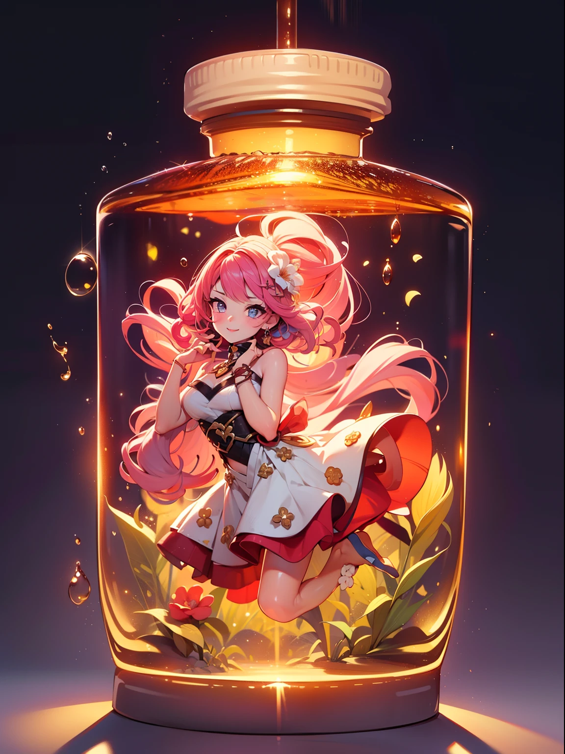 Perfect eyes:1.2, Detailed eyes:1.4, Smile, Air bubble, (masutepiece:1.6, Best Quality), nffsw, /bottles, in container, (finely detailed beautiful eye: 1.2), 1 Chibi Loli Mermaid,girl with, Solo, Big breasts, Purple hair, Pink hair, Two-tone hair, under the water, Floating hair, (((masutepiece))),(((Best Quality))),(((Extremely detailed))), Illustration, Mysterious, Vivid Color, shiny, Full body, Barefoot, Quiet nature with long hair, Koi, under the water, close up, Dynamic Actions, Lens perspective, Sit cross-legged, Volumetric lighting, multi-color eyes, Detailed eyes, Hyper Detailed, lightsmile, Highly detailed, Beautiful, detaile, ultra-detailliert, Best Quality, Convoluted, 4K, 8K, Trending on ArtStation, Good anatomy, Beautiful lighting, Award-winning