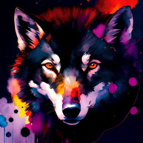 wtrcolor style, digital art of (wolf character), official art, frontal ...