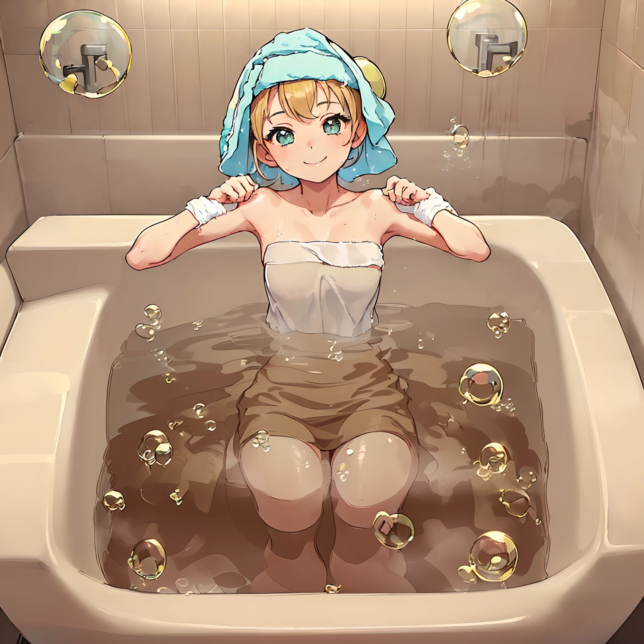 Anime girl in a bathtub with bubbles floating around her - SeaArt AI