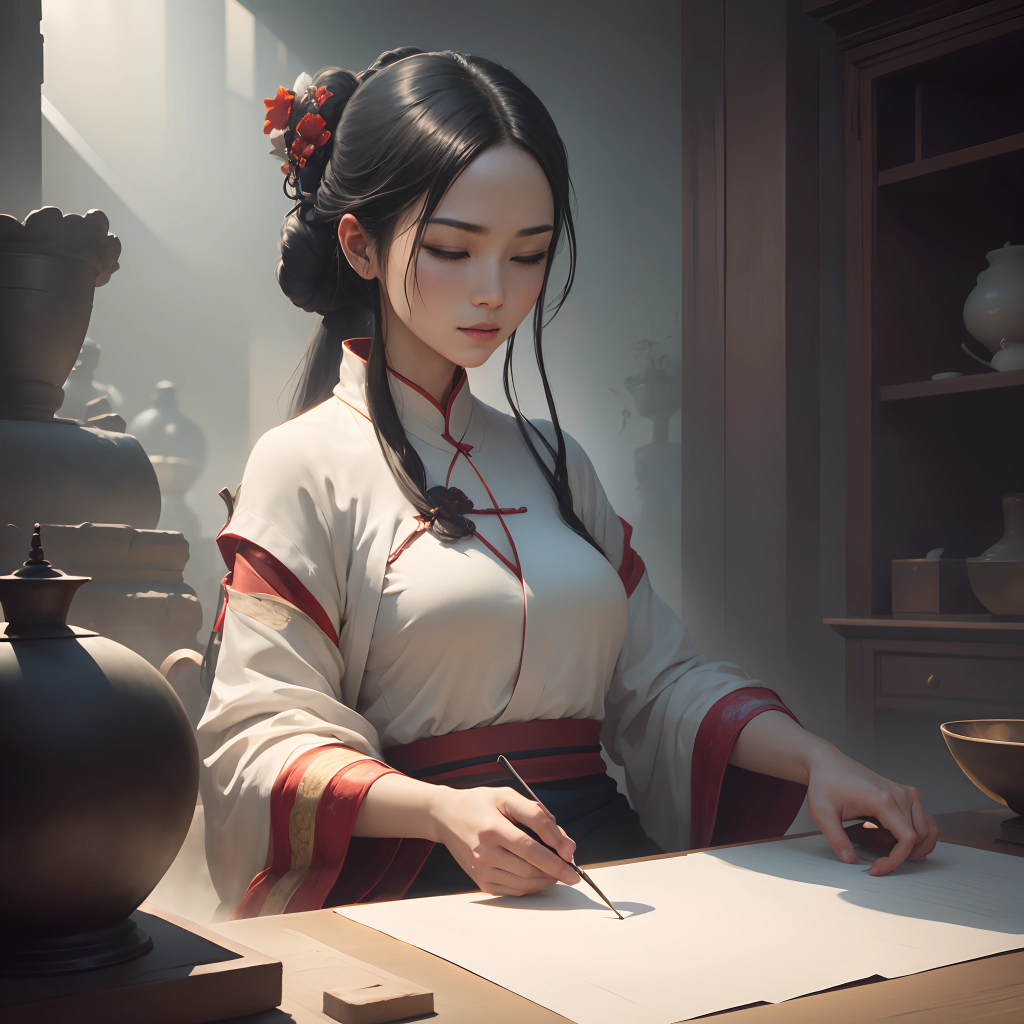 Li Xunhuan, Dressed in white, He lies in bed, drink, Multicolored eyes, Smile, Sleepy, Black hair, Medium hair, kanzashi, eyeball, Sigh, Closed eyes, modern, modern, Chiaroscuro, Silhouette, filmgrain, classicism, High detail, Ray tracing, character sheets, projected inset, first person perspective, From the side Side, head out of frame, From the outside, Close-up, Minimalism, neo-classical, projected inset, in a panoramic view, Wide shot, vanishing point, Wide shot, Wide-angle, Ultra-wide angle, Sony FE GM, classicism, Minimalism, En plein air, cubismo, move chart, afterimage, A high resolution, Best quality, retinas, Masterpiece, Textured skin, Anatomically correct, ccurate, A high resolution