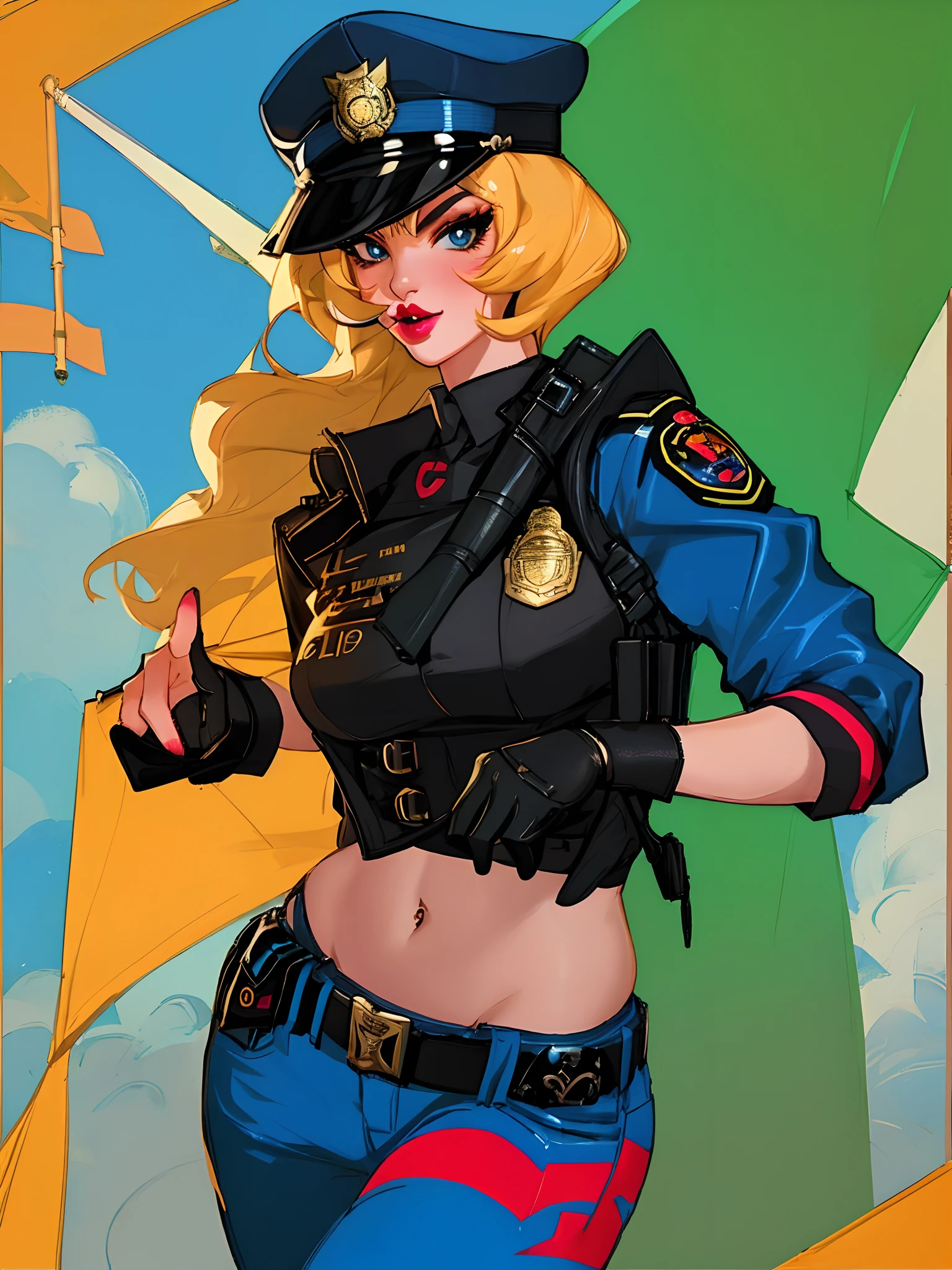 A cartoon picture of a woman in a police uniform - SeaArt AI