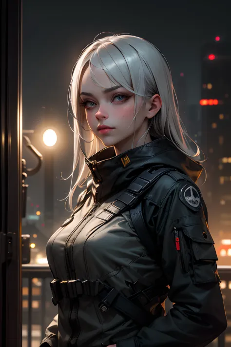 a silver-haired spy girl,beautiful detailed eyes,beautiful detailed lips,extremely detailed face,longeyelashes,spy outfit,confid...