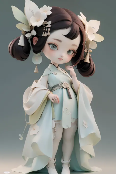 Qi Gu Feng, Game Icon Institute, Game icon, 1girll, Solo, hair adornments, Black hair, beautidful eyes，Open, music instrument, f...