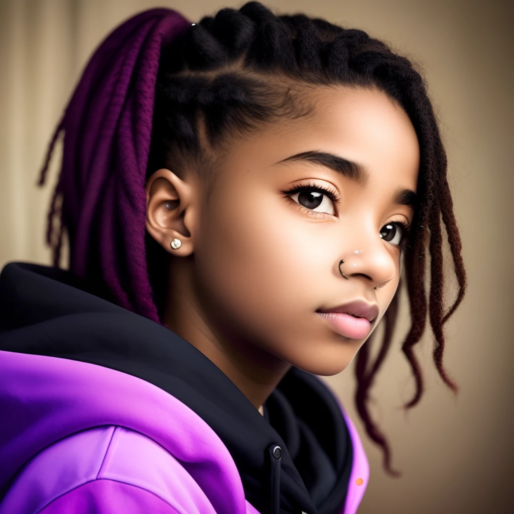 A close up of a young girl with dreadlocks and a purple jacket - SeaArt AI