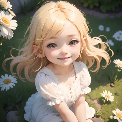 A girl enjoying the gentle breeze with a cute smile, bathed in soft light. The artwork is in high definition (HD) and has a chib...