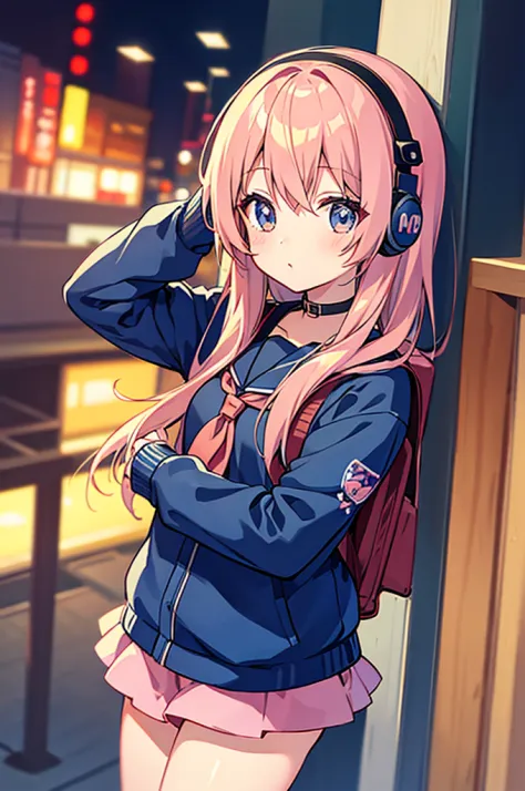 An anime character of a girl wearing headphones and a backpack, anime moe art style, anime visual of a cute girl, Cute anime gir...
