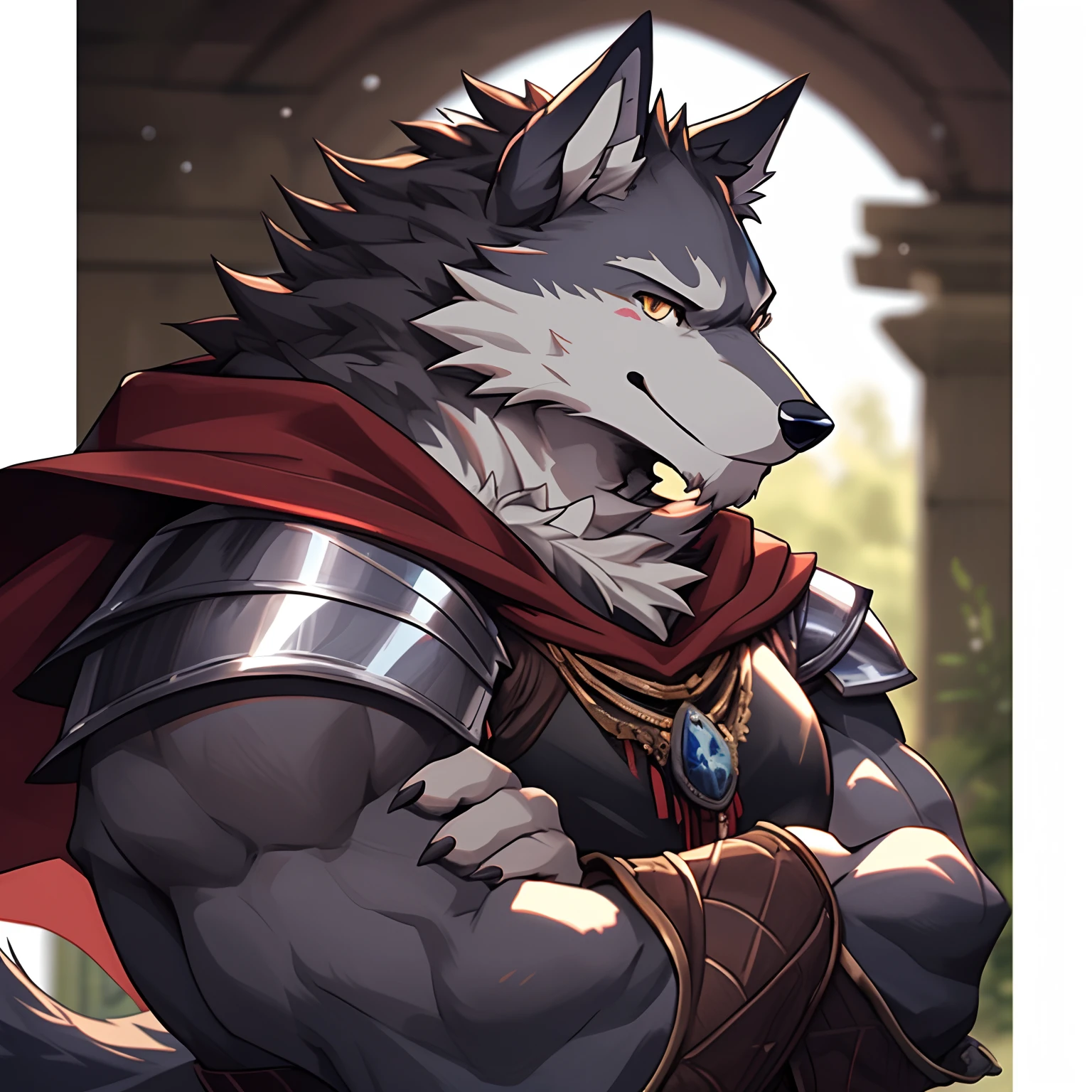 A Close Up Of A Person In Armor With A Wolf On His Shoulder Seaart Ai