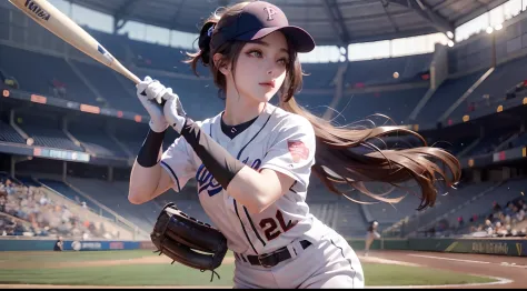 A female baseball player pitches（1.5）Pitching dynamics（1），tmasterpiece，top Quority，super wide shot（1.5)（realisticlying，realistic...