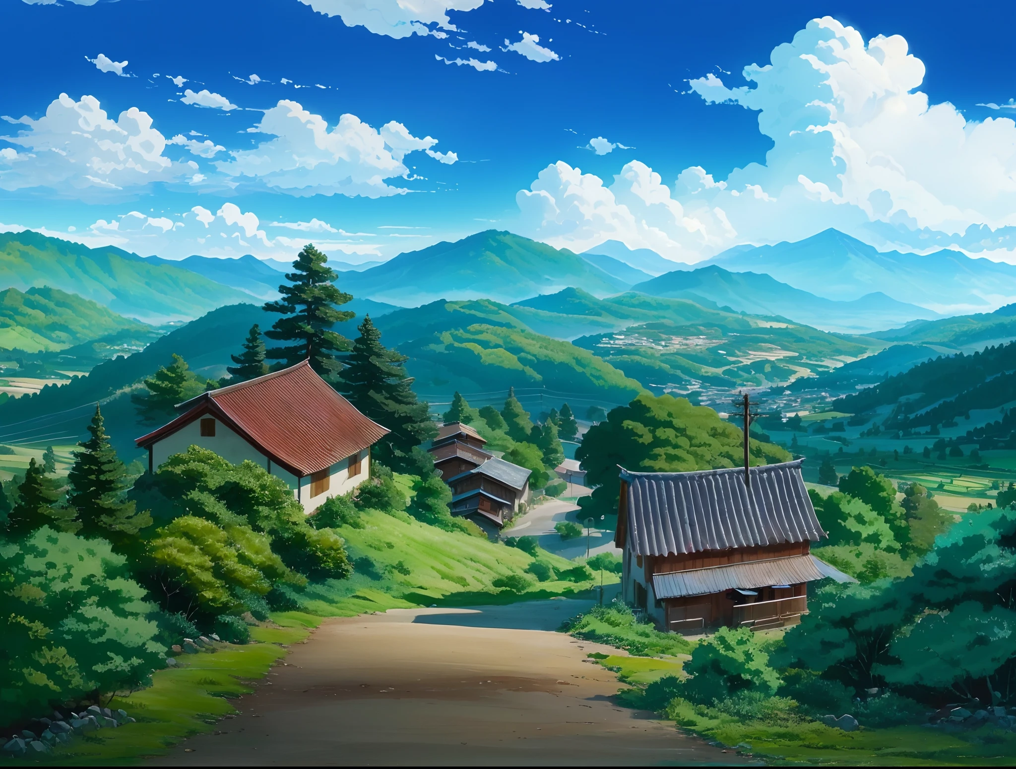 An awe-inspiring anime art nature setting featuring serene mountains