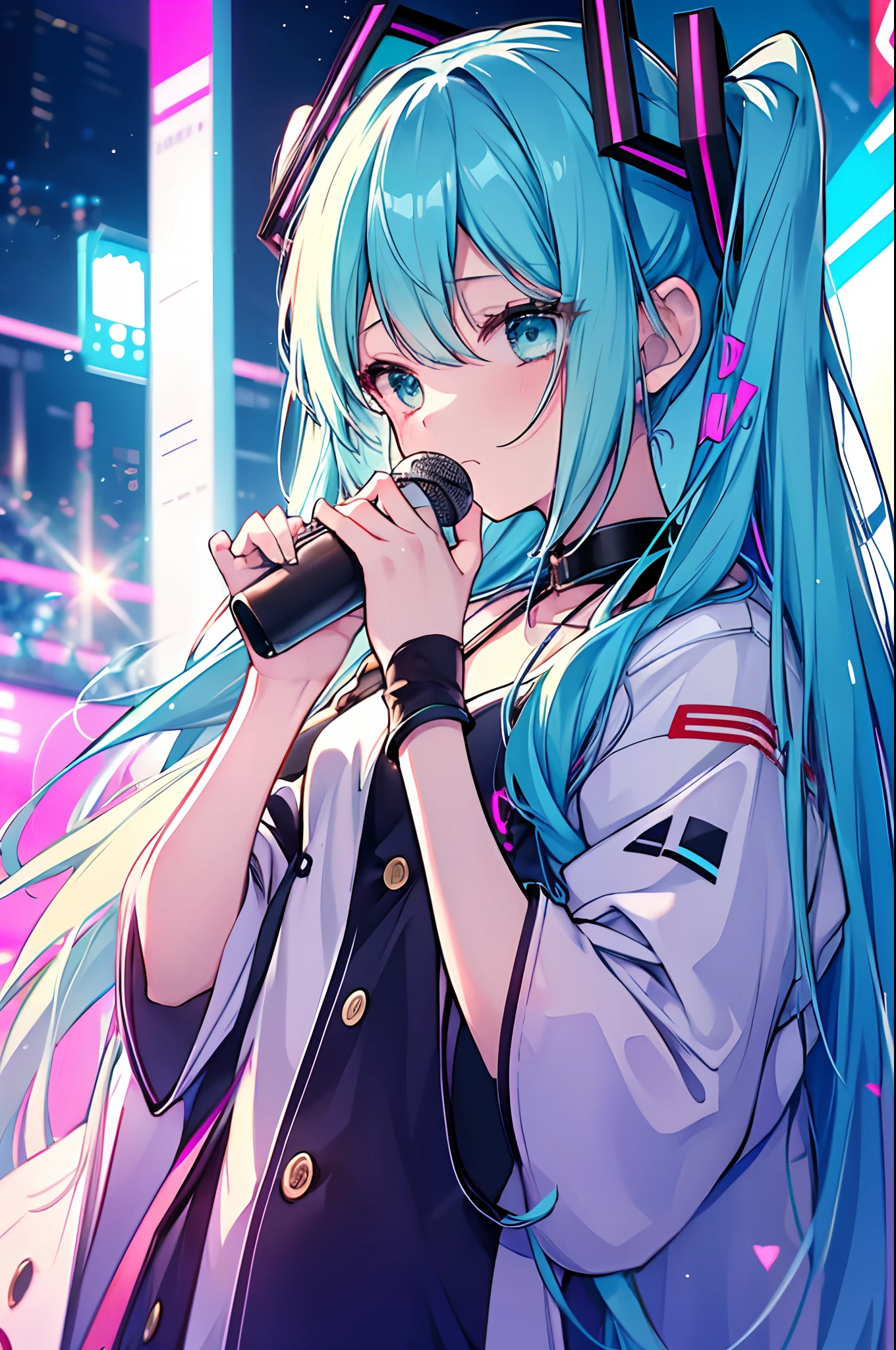 Hatsune Miku、I was always singing songs。She、I love music.、Someday a lot of people with their own songs々I had a dream to impress。
one day、She ended up giving her first concert。Although she was nervous、When you stand on stage and start singing、People gathered to her singing voice々fascinated。
Therefore、She fell in love for the first time。Her lover is、I was a fan who was attracted to her singing voice。They、Get to know each other through music、Attracted to each other。
however、Her lover is、Jealous of her popularity、I began to bind her。She、Continuing to play your own music and、I was conflicted between maintaining a relationship with my lover。
soon、She has her own dreams and、He decides to continue making music for the fans who support him。Eta、She broke up with her lover、Determined to pursue her music。
Her first love was、Express yourself through music,、It was the story of her decision to live her life in her own way。