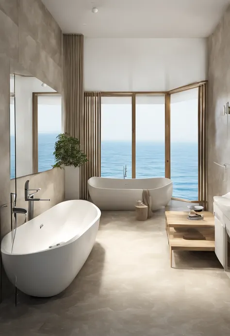 Design an opulent and relaxing bathroom with a panoramic ocean view -  SeaArt AI