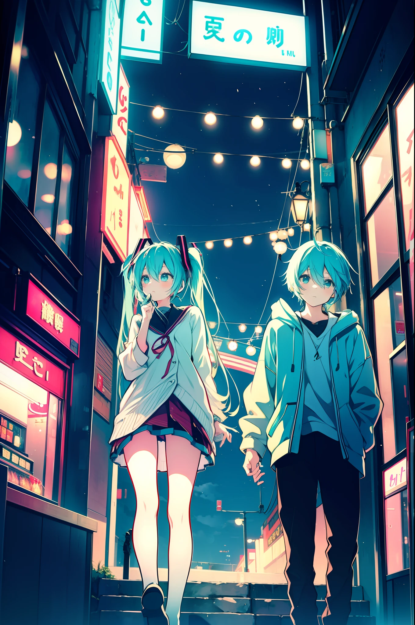 Eine Nacht、Hatsune Miku ging nachts allein durch die Stadt。Die Straßenlaternen leuchten ruhig,、Die Stadt war hell erleuchtet。Hatsune Miku、Schau dich um, während du gehst、eine Person々Ich genoss die Atmosphäre aus Gesprächen und Musik, die sich vermischten。
((Ganzkörperesbian))
And then、Sie blieb an einem der Geschäfte stehen。Der Laden ist、Es war eine Karaoke-Bar。Hatsune Miku、Ich liebe es zu singen.、Ich habe gerne Karaoke gemacht。Sie ging in den Laden.、Ich begann, meine Lieblingssongs zu singen。