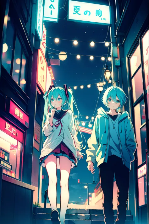 One Night、Hatsune Miku was walking alone in the city at night。The street lamps shine quietly,、The city was brightly lit。Hatsune ...