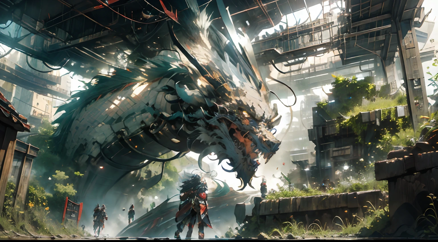 Mecha Chinese dragon，cyber punk perssonage