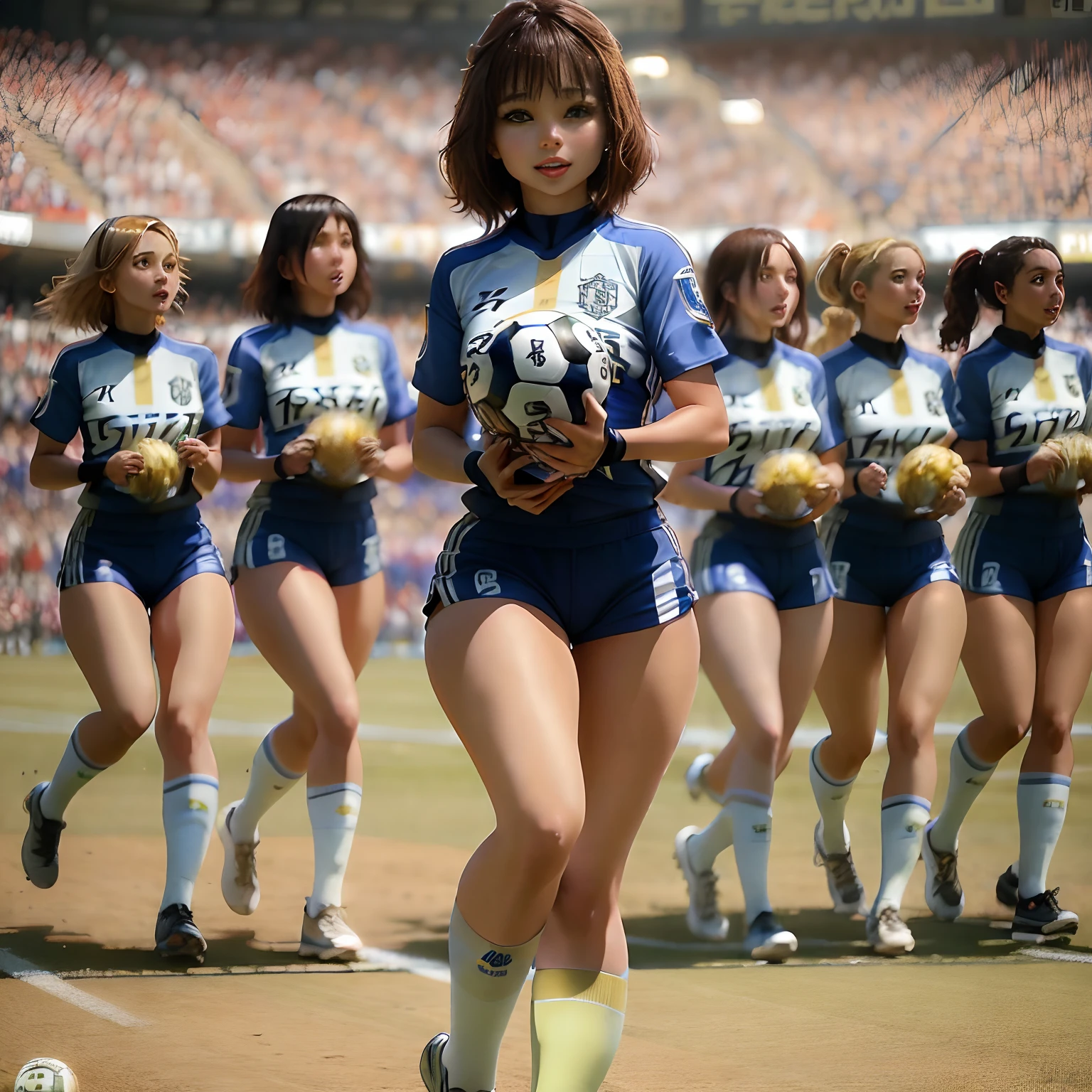 Short-haired woman in soccer uniform, It's like Fabiola Nascimento, Soccer ball at your feet, CG Rendering, Alexis Franklin, julia fuentes, Tuba Metront, olivia de bernardinis, amanda clarke, Martinne Johanna, Running on the football field, Soio