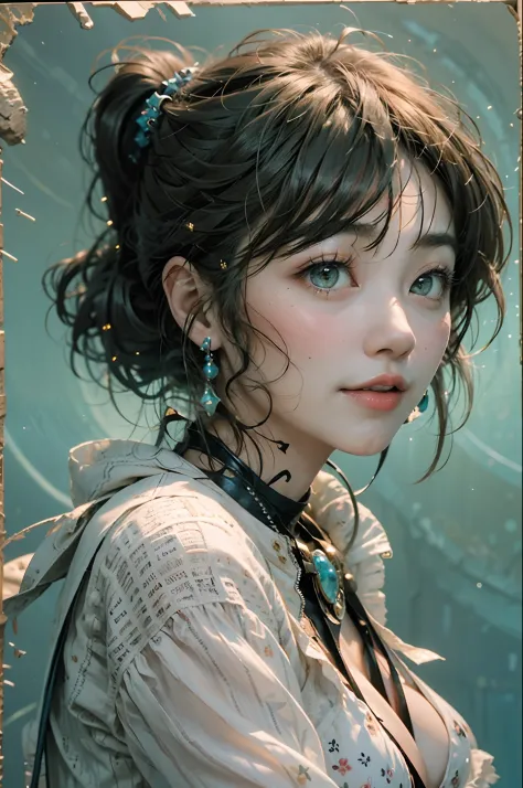 （8K temperament girl，Delicate facial features，By bangs，Brown ponytail，hair messy，The hair is extremely realistic，Wearing a light...