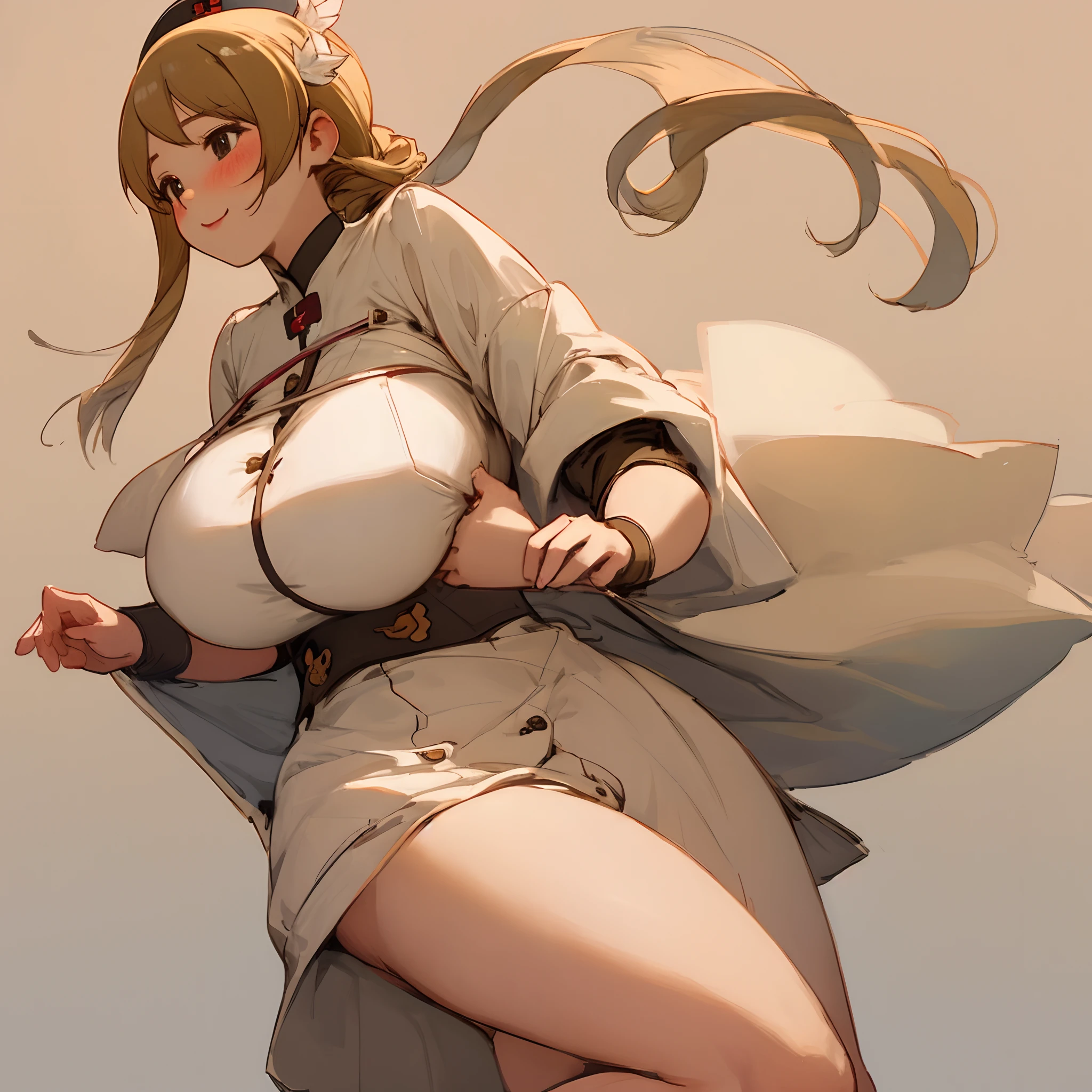 Anime girl with a big breast and a cape on her back - SeaArt AI