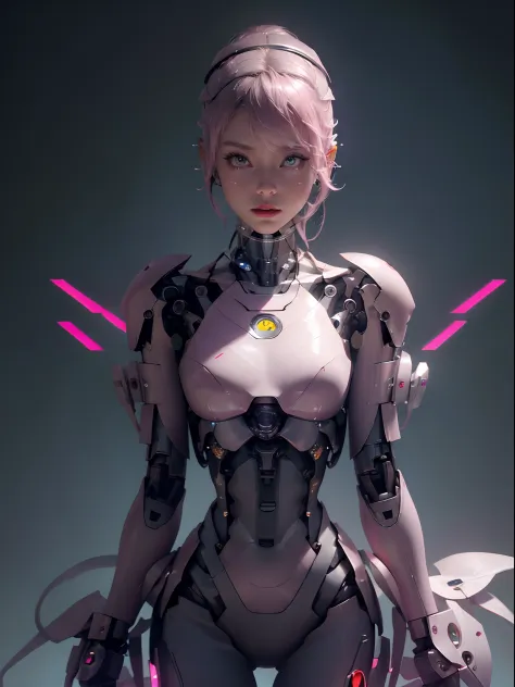 Close-up of a woman holding a sword in a pink costume, Cute cyborg girl, perfect android girl, Beautiful robot character design,...