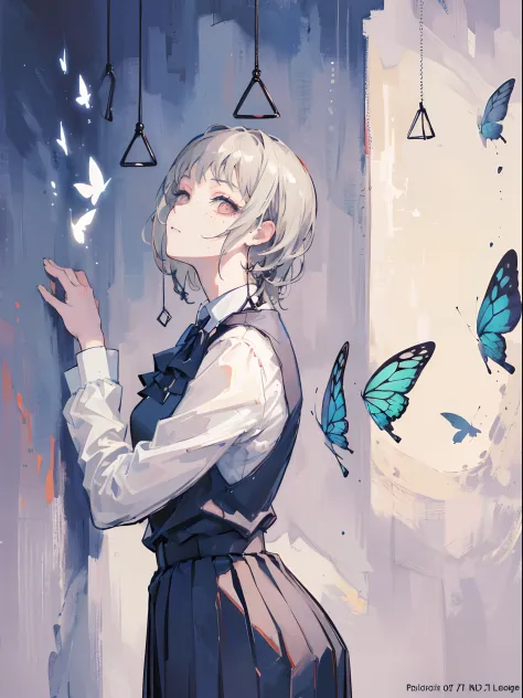 (masterpiece, top quality, best quality,official art, beautiful and aesthetic:1.2),(1girl:1.3), gray hair, butterflys