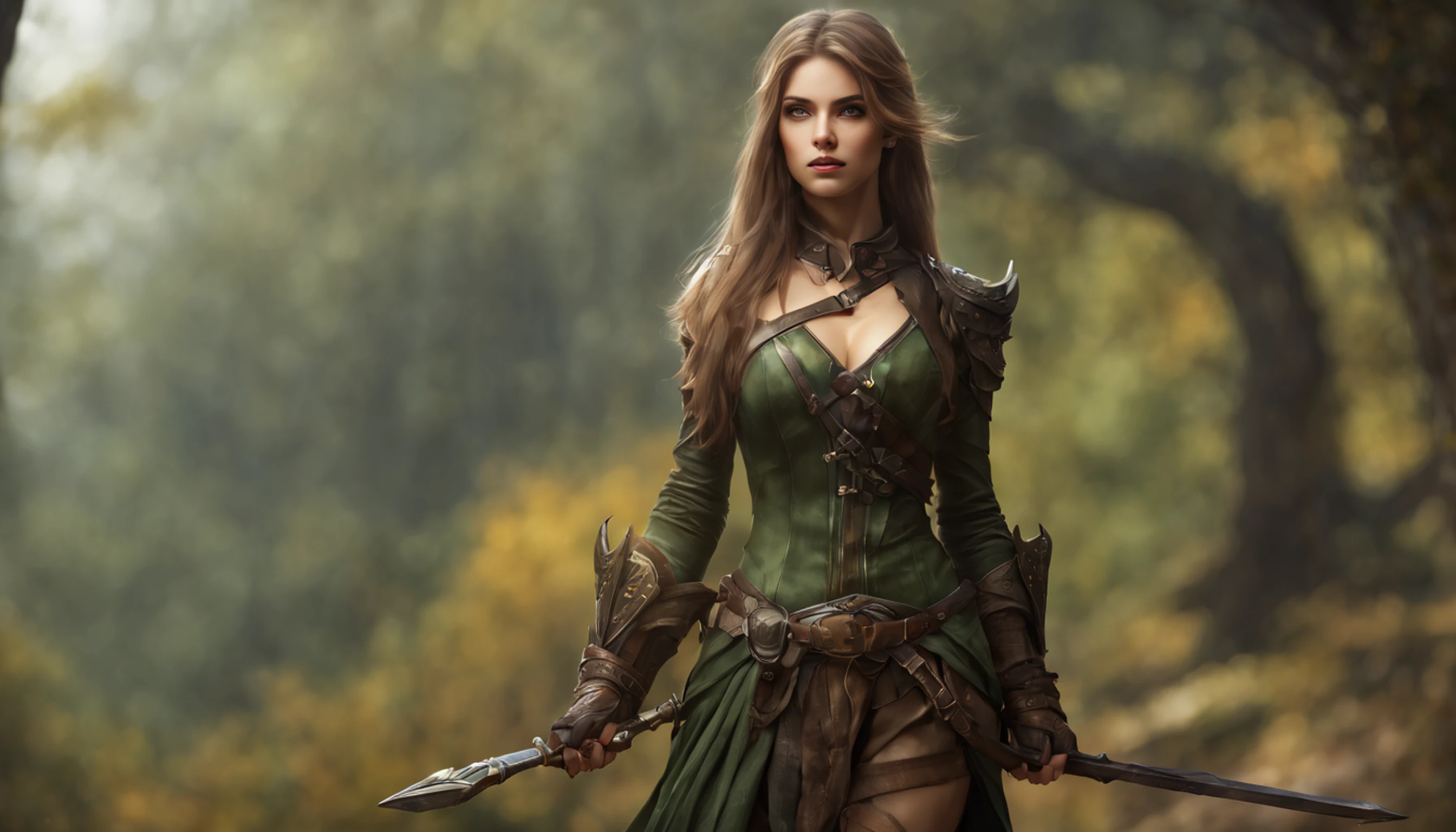 High details, best qualityer, 8K, [ultra detaild], master part, best qualityer, (extremely detaild), Dynamic angle, (ultra wide shot), .RAW, photorrealistic, Fantasyart, dnd art, Arte de RPG, realist art, A wide-angle image of a female fae Ranger and her pet wolf, nature warrior, nature fighter, fully body, [[anatomically correcte]]. dynamic position (1.5 intricate details, master part, best qualityer) Talking to a wolf (1.6 Intricate Details, master part, best qualityer), by a small rustic house (1.5 intricate details, master part, best qualityer), A woman wearing (Dark green mid-length dress) with leather boots, thigh and green hat (1.6 Intricate Details, master part, best qualityer), bushy hair, long  hair, auburn red hair, intense fair skin ((maroon)) Ojo, in small (Rustic house) and a stream that runs in the vicinity of the backgraound (1.6 Intricate Details, master part, best qualityer), Dawn light, nube (1.4 Intricate Details, master part, best qualityer), Dynamic angle, (1.4 Intricate Details, master part, best qualityer) 3D rendering, High details, best qualityer, highres, Ultra Wide Angle, Fantasy Celta, (shamrocks), poison ivy, fae, wearing green tophat, Leprechaun, faerie, Celta, celtic fantasy art, Fantasy Celta, faerie bonita, faerie bonita, Fantasyart muito bonita, Thu, beautiful autumn spirit, Temporada de Thu, (Dark colored roses), Perfect creation, Perfect artwork, highy detailed, detailed artwork, master part, Perfect creation, Perfect artwork, (outlined iris), ((Ojos perfeitos)),