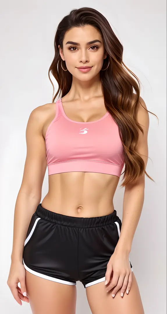 A closeup of a gorgeous woman in a sports bra top and shorts, sport bra and  shorts, Esporte bom, roupas esportivas fofas, bra and shorts streetwear -  SeaArt AI